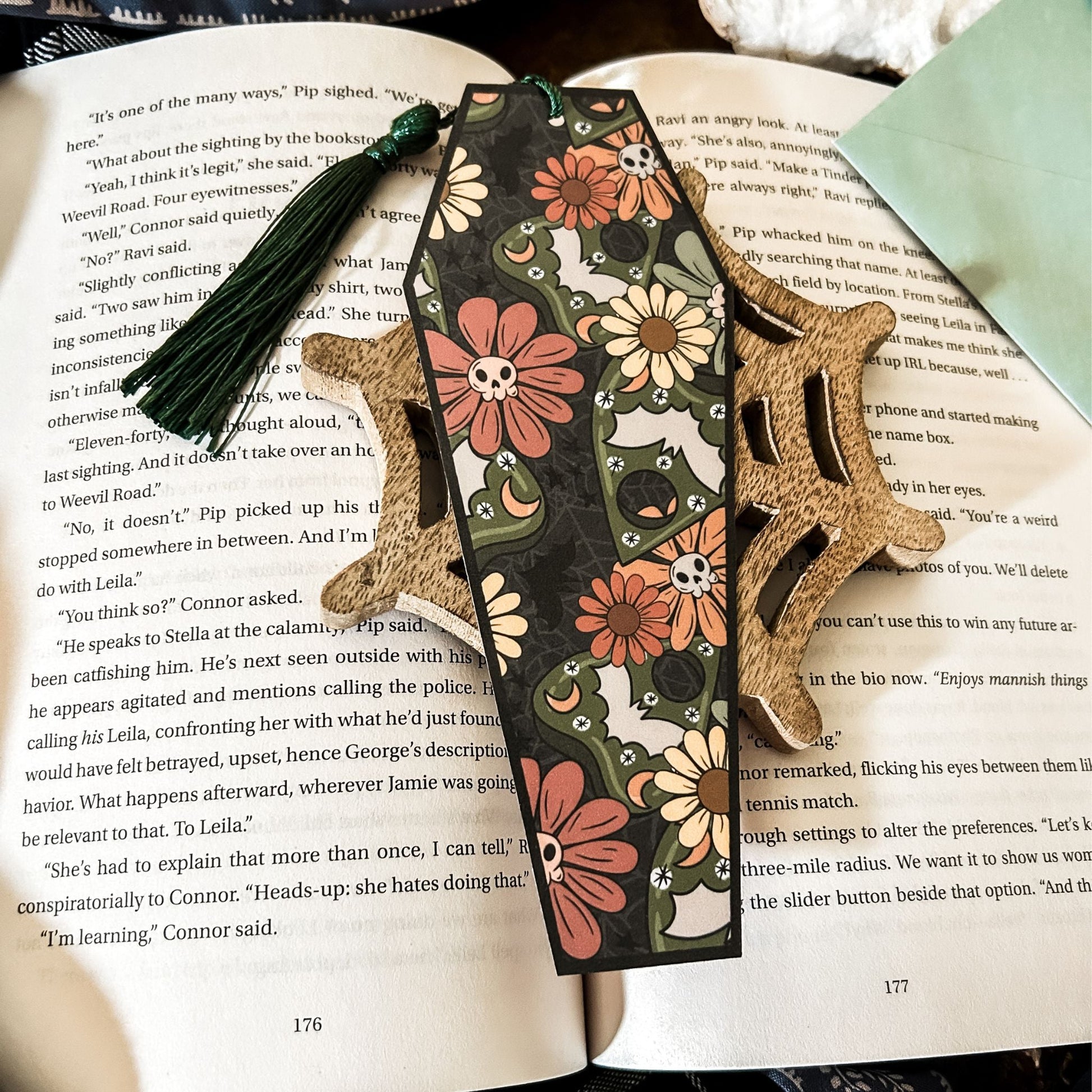 Floral Springoween Coffin Bookmark Cesarah's Spooky Shop