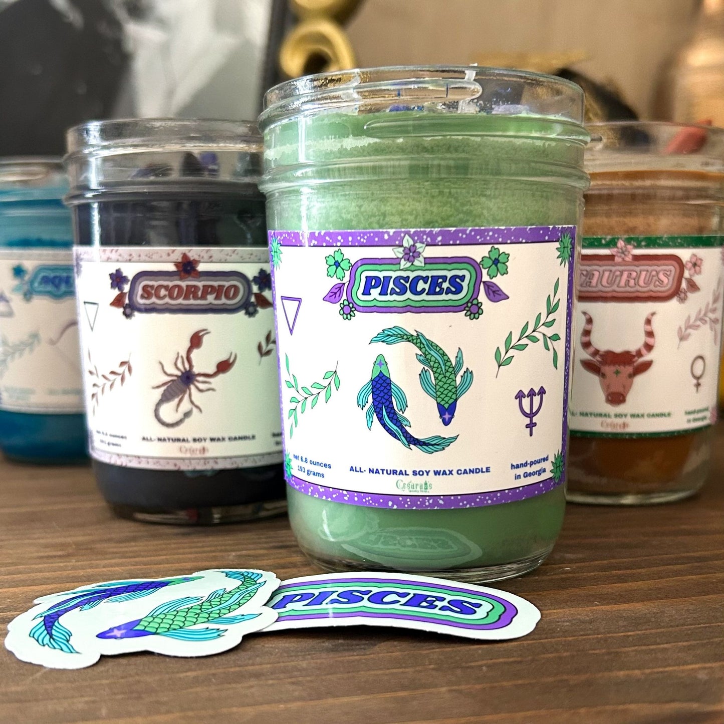 Pisces Zodiac Candle Cesarah's Spooky Shop