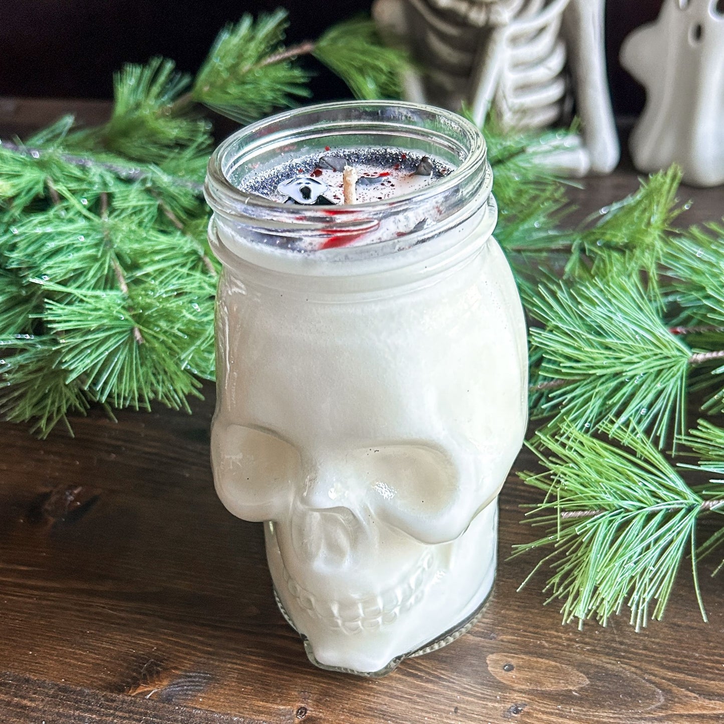 16oz Love You to Death Skull Candle (floral peony & sweet musk) Cesarah's Spooky Shop