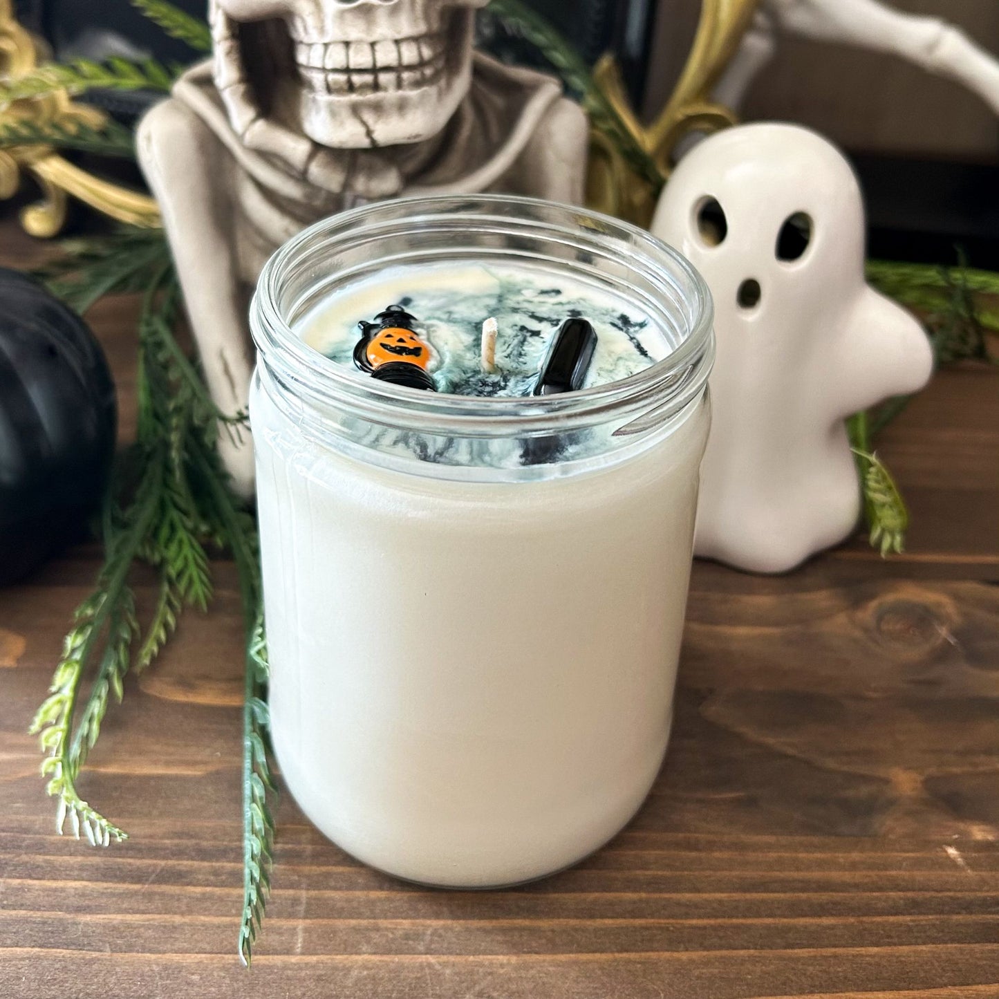 16oz Haunted Hollows Candle (brown sugar maple peach & cinnamon pumpkin) Cesarah's Spooky Shop