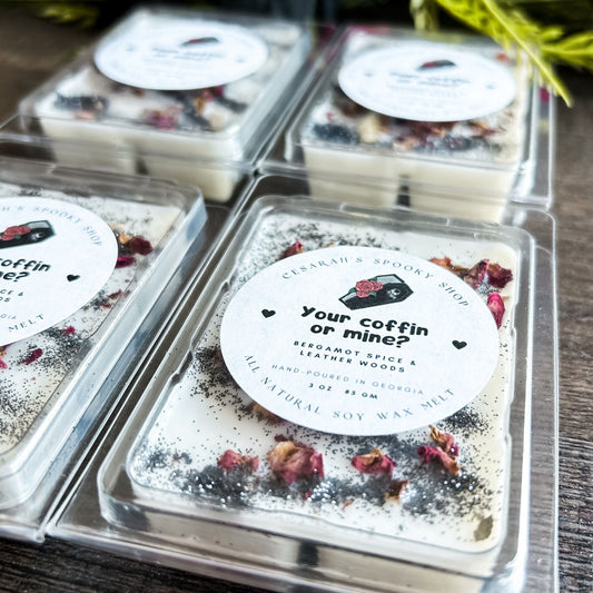 Your Coffin or Mine? Wax Melt (Bergamot Spice & Leather Woods) Cesarah's Spooky Shop
