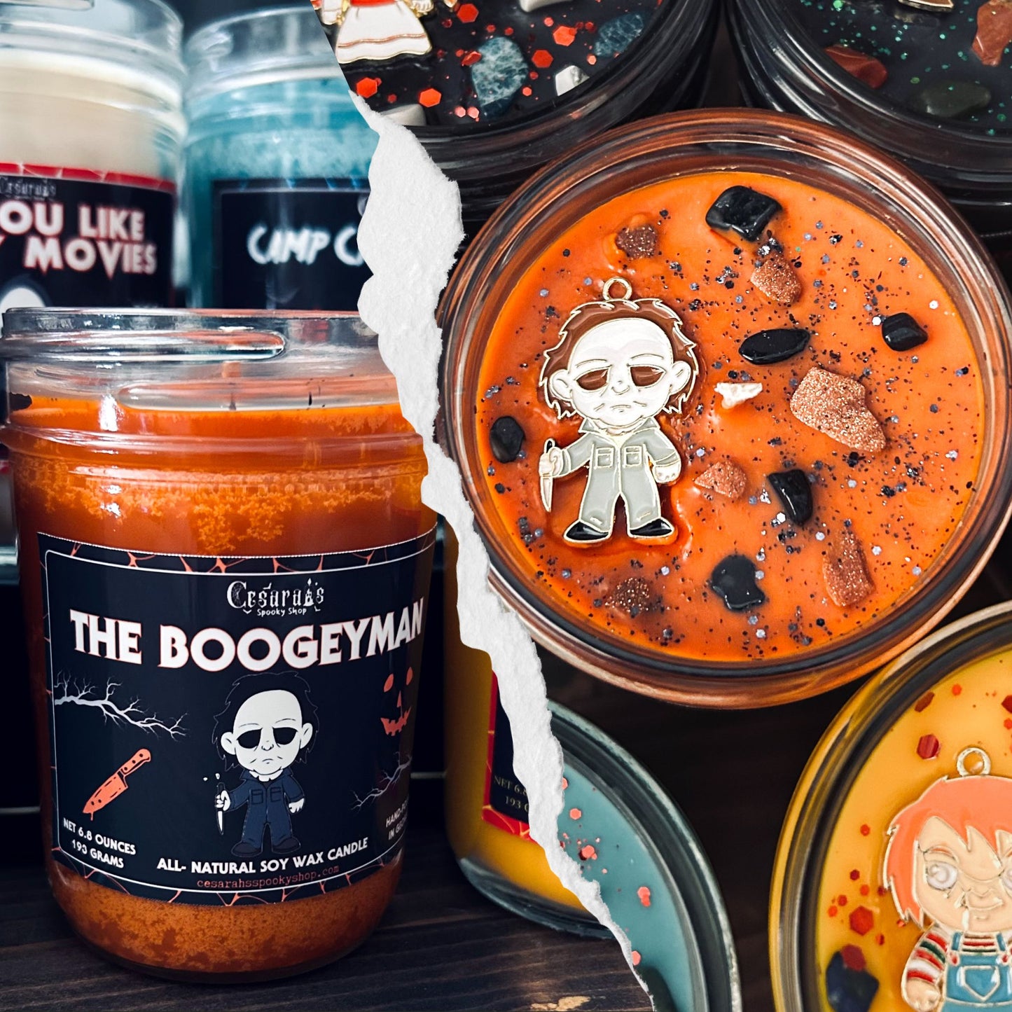 Horror Movie Candles Gold Charms Cesarah's Spooky Shop