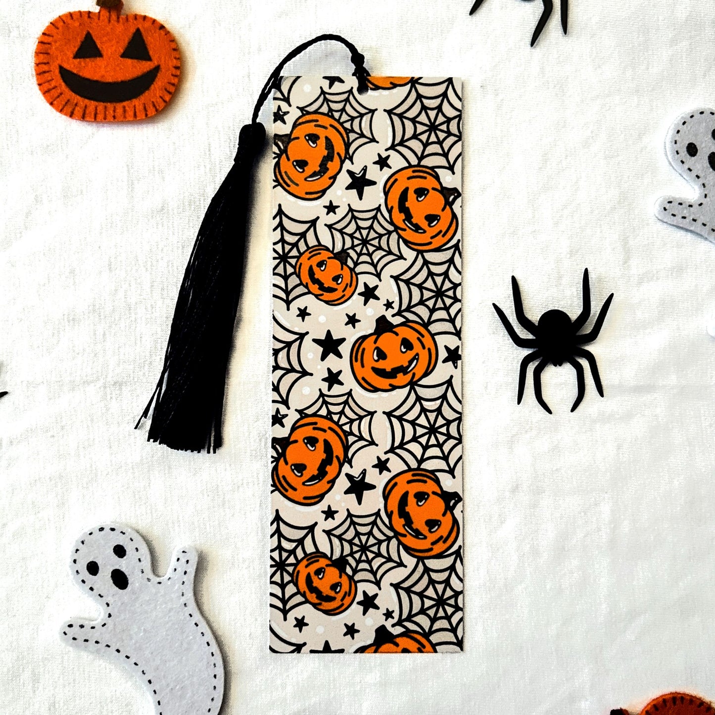 Pumpkin & Spider Web Bookmark