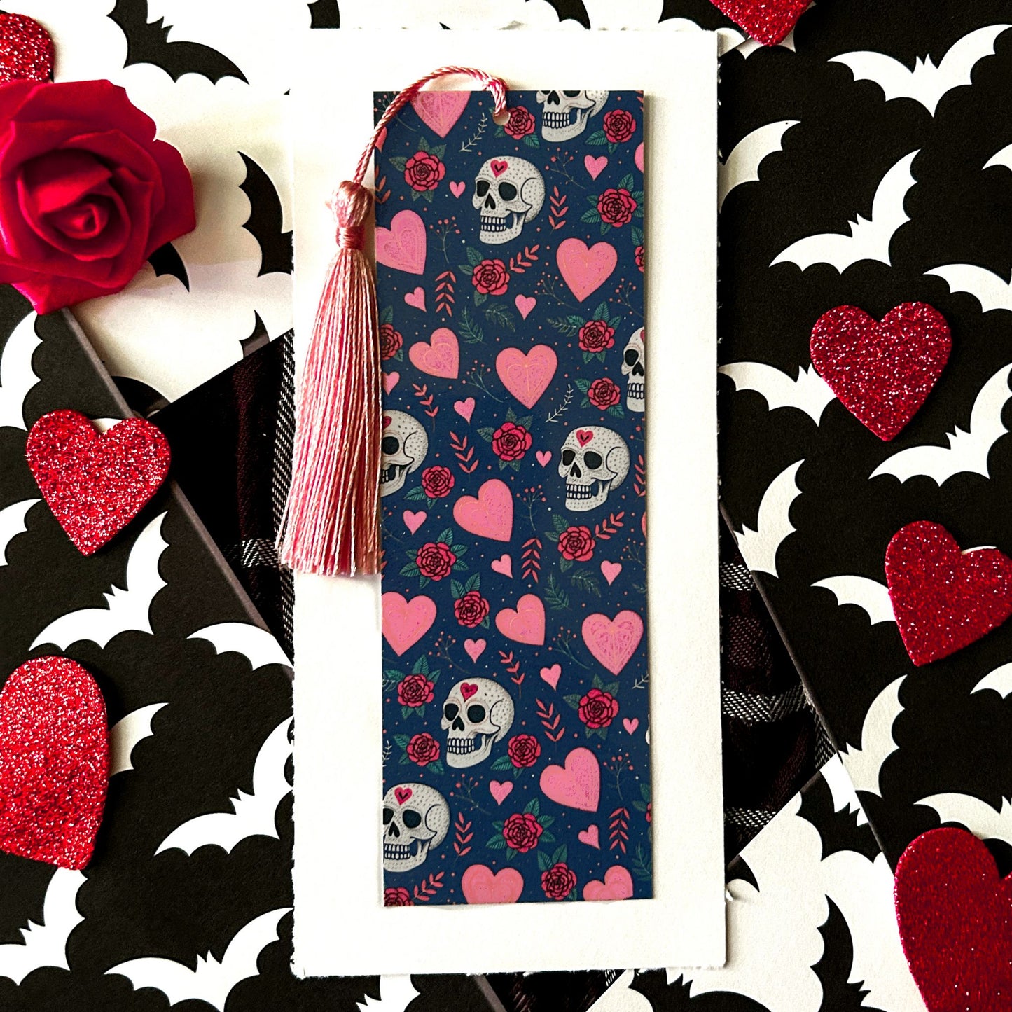 Hearts & Skulls Blue Bookmark