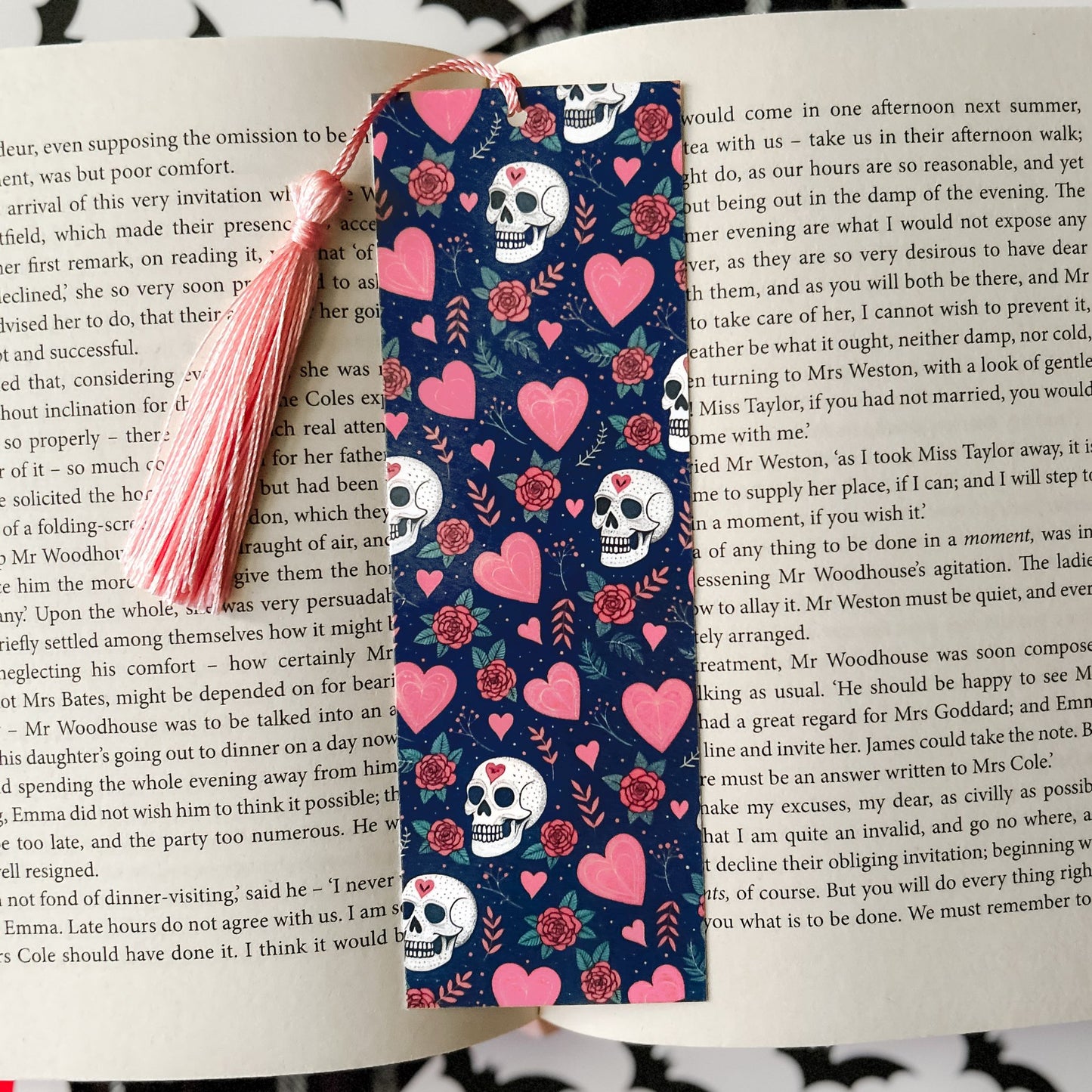 Hearts & Skulls Blue Bookmark