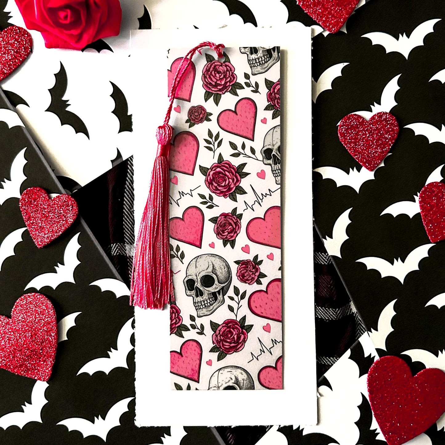Hearts & Skulls Tan Bookmark