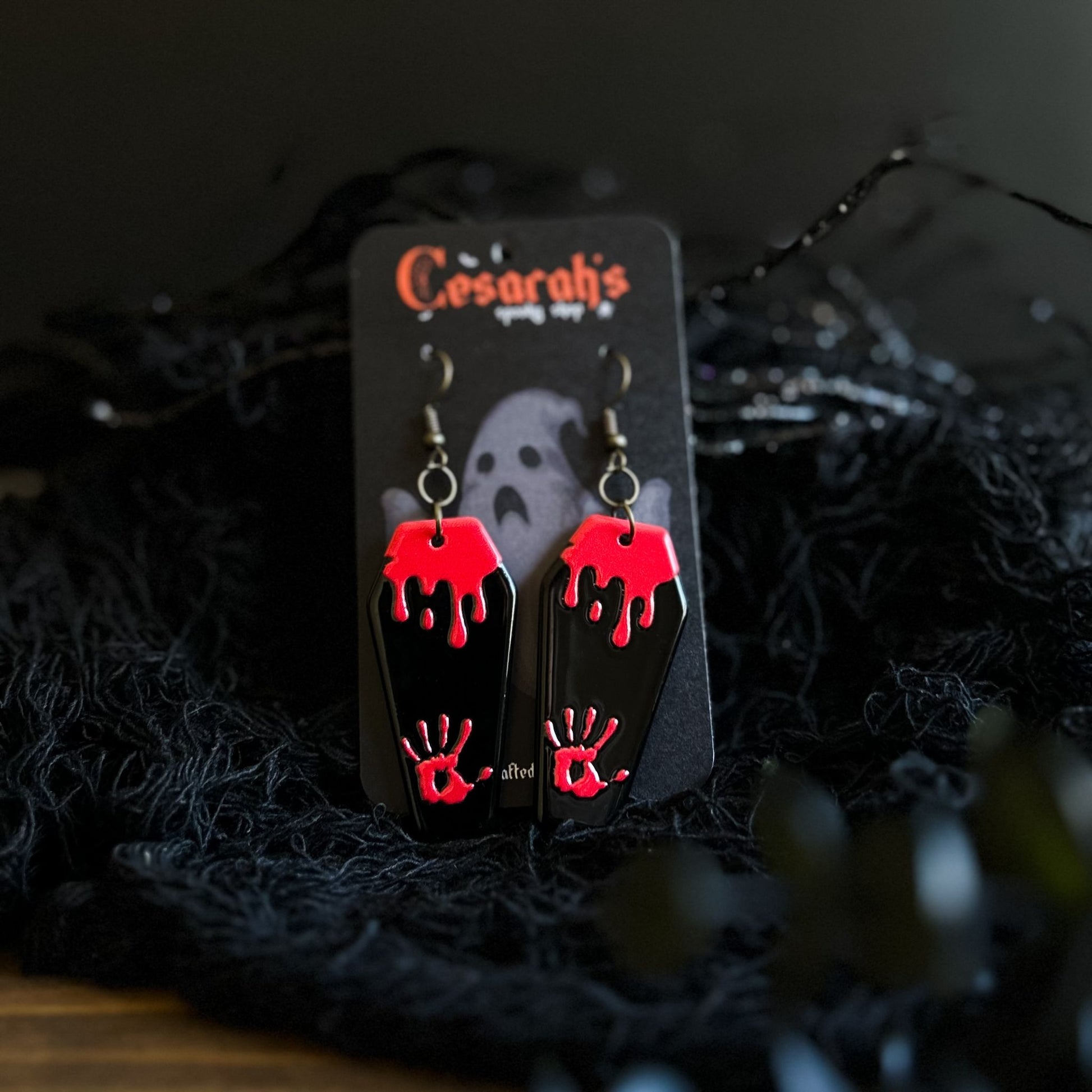 Black Horror Coffin Earrings Cesarah's Spooky Shop