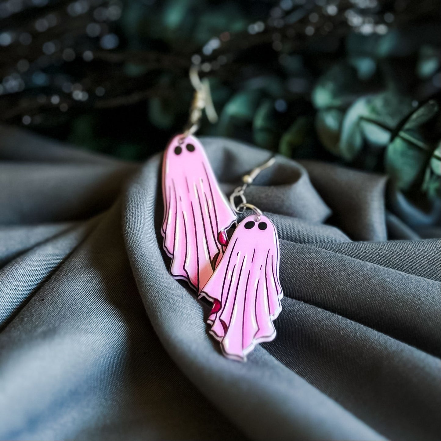 Pink Eerie Ghost Earrings Cesarah's Spooky Shop