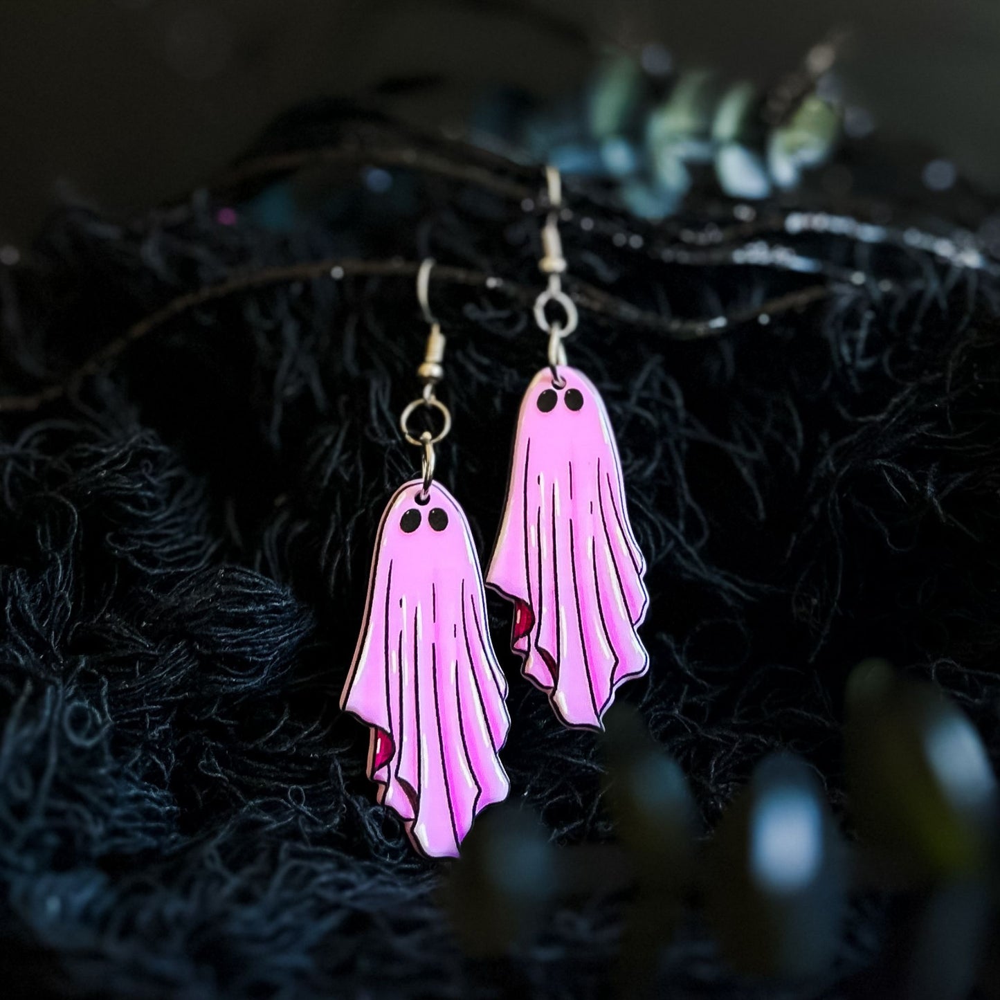 Pink Eerie Ghost Earrings Cesarah's Spooky Shop