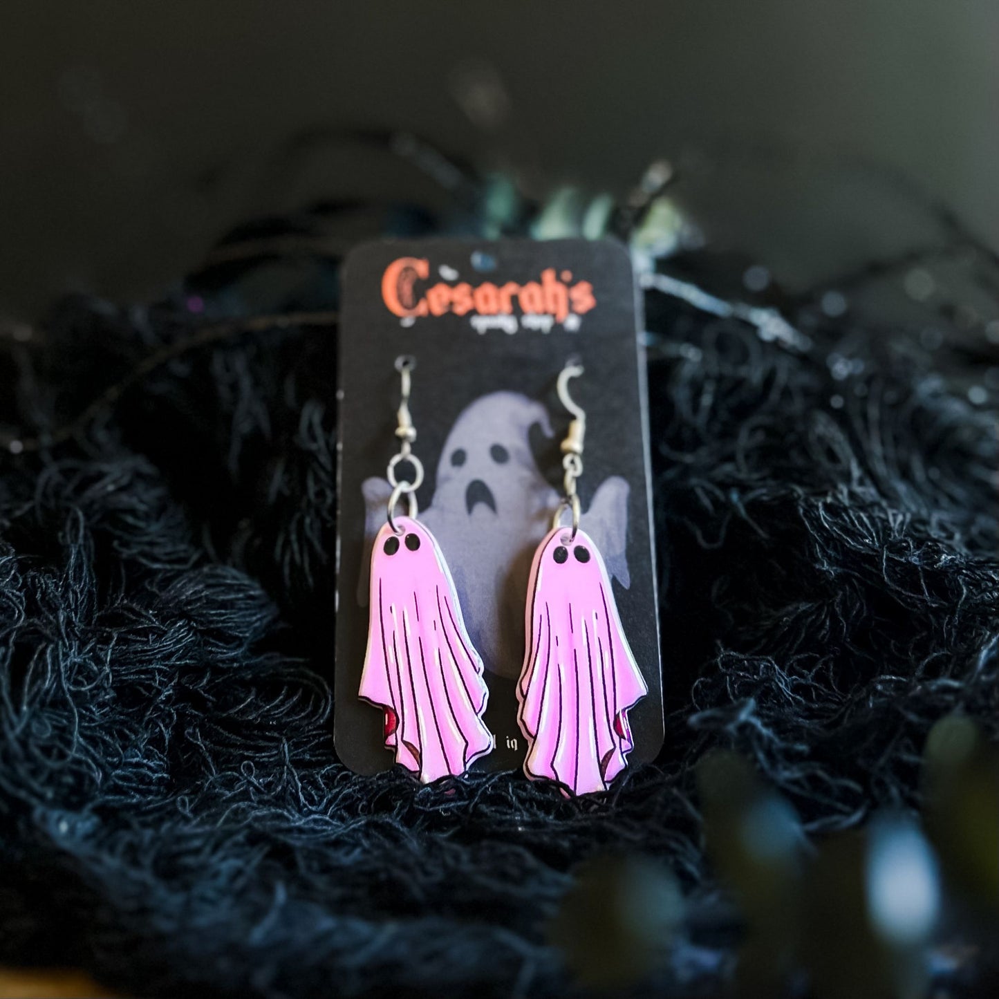 Pink Eerie Ghost Earrings Cesarah's Spooky Shop