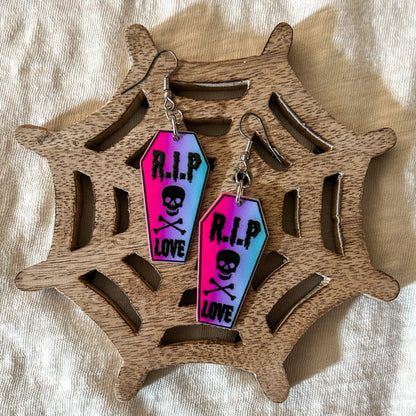 Pink & Blue RIP Coffin Earrings Cesarah's Spooky Shop