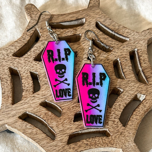 Valloween RIP Coffin Earrings Cesarah's Spooky Shop