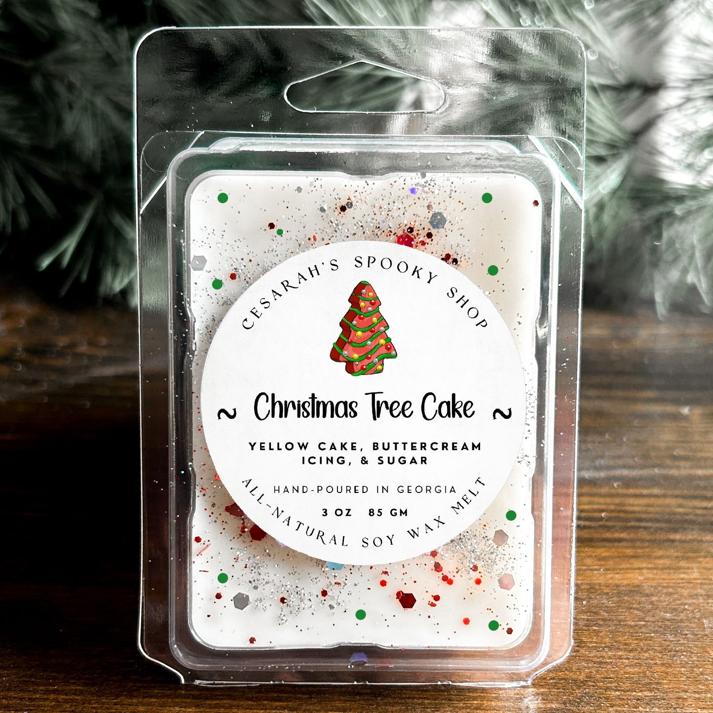 Christmas Tree Cake Wax Melt (yellow cake, buttercream icing, and sugar) Cesarah's Spooky Shop