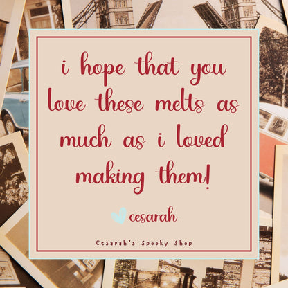 I hope that you love these melts as much as I loved making them!
Love, Cesarah
The photo border is a retro vintage photo.