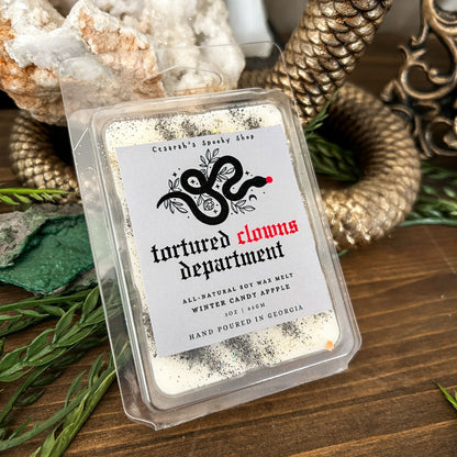Close-up of 'Tortured Clown Department' wax melt – Taylor Swift-inspired with a black snake design. A detailed, era-themed scented wax melt perfect for fans and collectors.