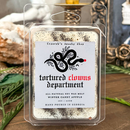 Taylor Swift-inspired wax melt – 'Tortured Clown Department' featuring a black snake design. A unique, scented wax melt perfect for Swifties and fragrance lovers. Shop now for a bold, era-inspired aroma!