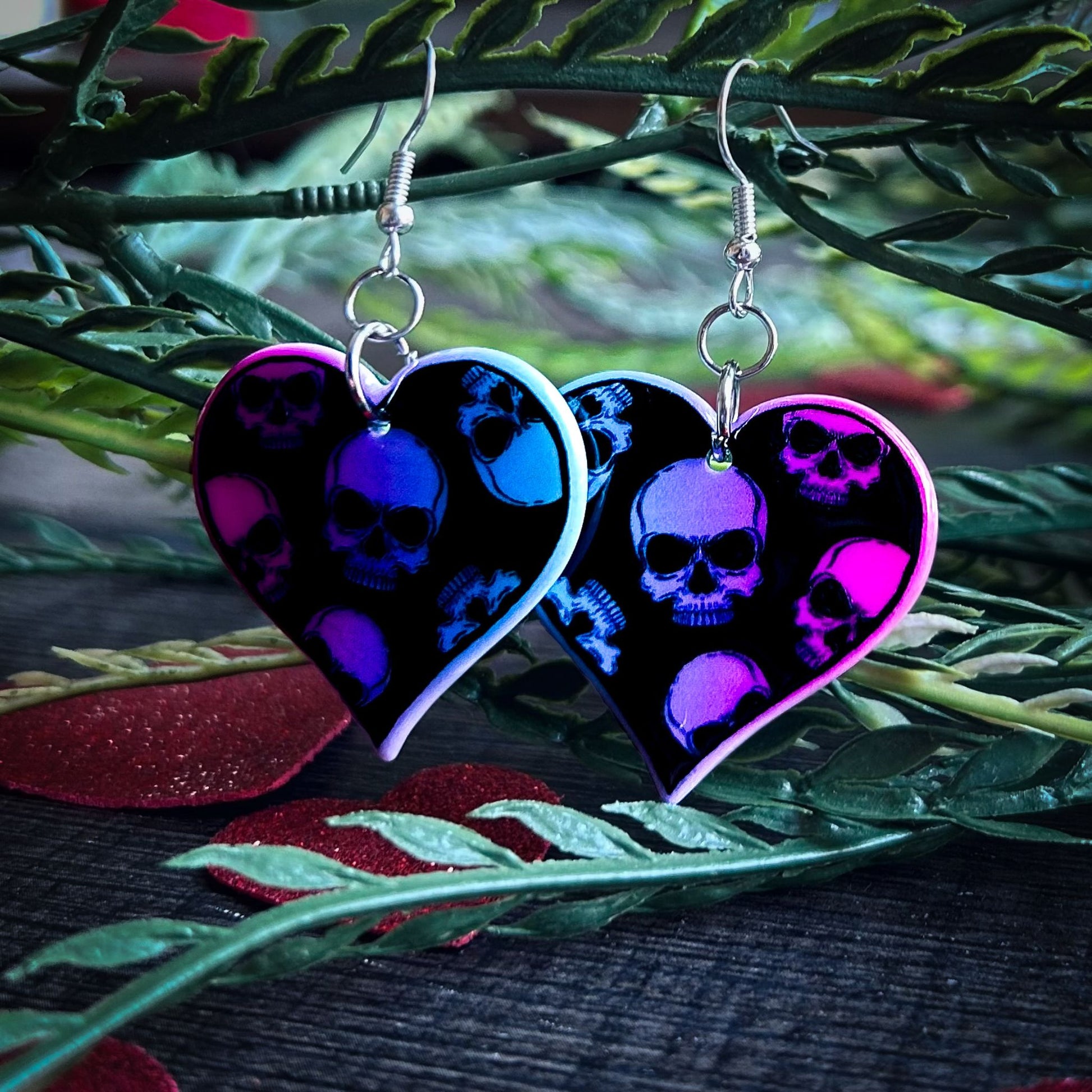 Valloween Heart with Skulls Earrings Cesarah's Spooky Shop